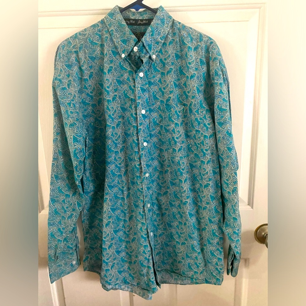 Wrangler George Strait Paisley Blue Casual Button Down Shirt